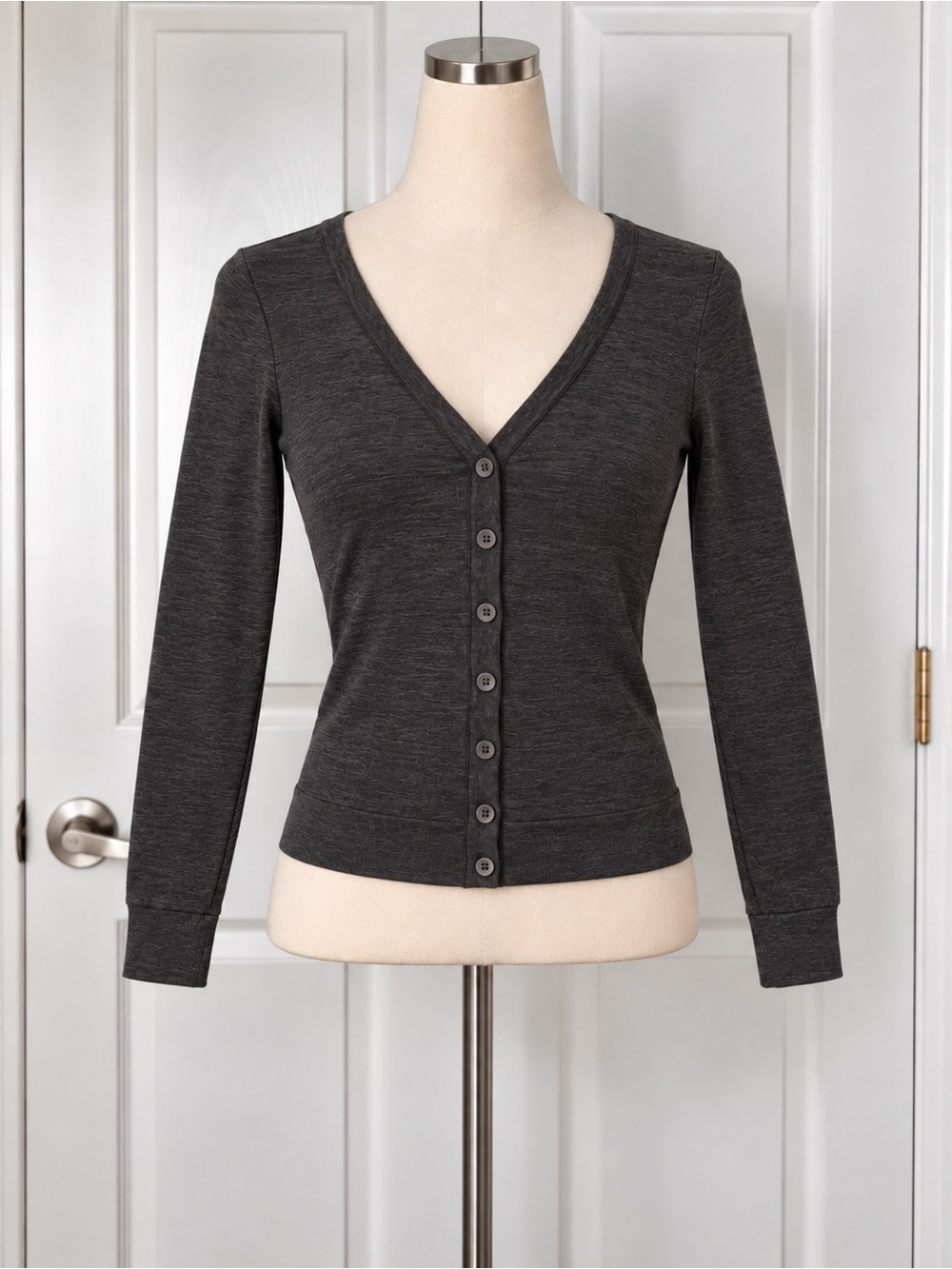 Forever 21 Dark Charcoal V-Neck Button Cardigan